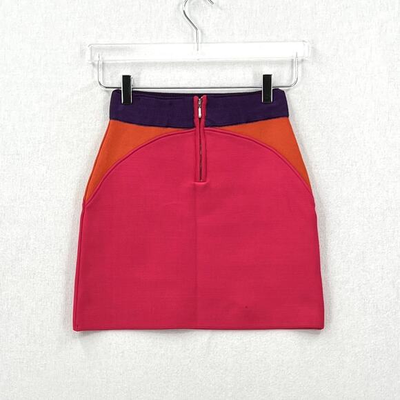 PAOLA BERNARDI Renata Mini Skirt Womens Pink Purple Colorblock Stretch Knit NEW - Picture 4 of 16